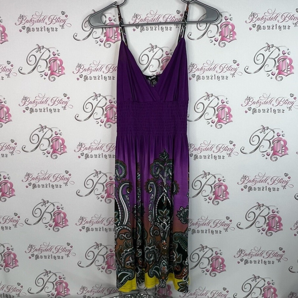 Express dress tank style purple yellow boho strappy Multicolor Paisley Midi